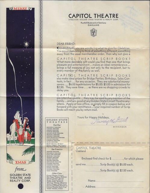 Capitol Theater  Christmas Letter 1927