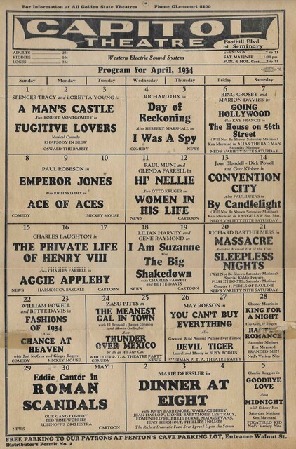 Program Capitol Theater  Oakland 1934