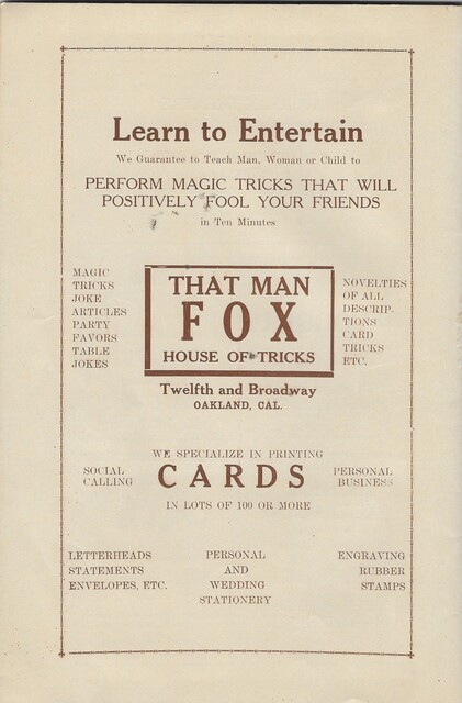 Ad In Fairfax Theatre  Program Oakland 1926