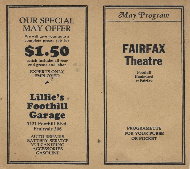Program  Fairfax Theatre  Oakland CA  MAY 1928