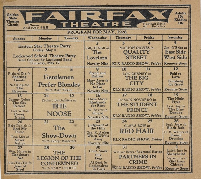 Fairfax Theatre Oakland  Program  May 1928