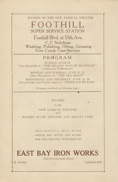 Opening Program Fairfax Theatre Oakland 1926