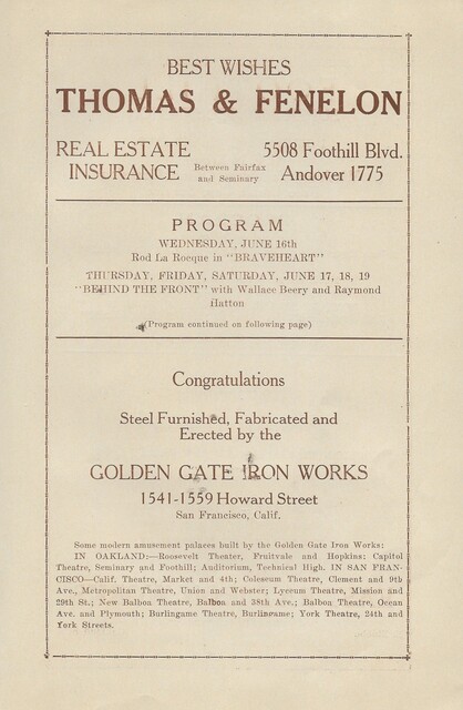 Fairfax Theatre Opening Night Program Book 1926