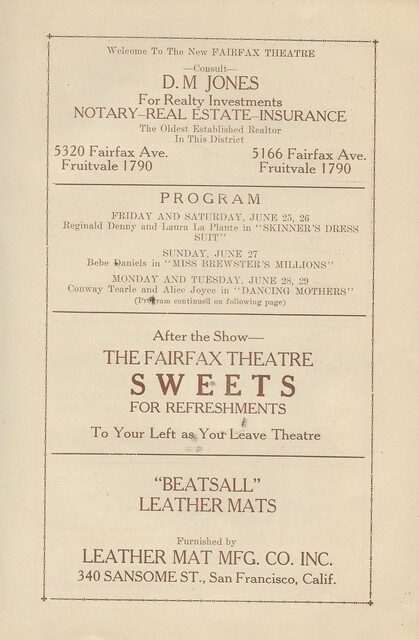 Fairfax Theatre Opening Night Souvenir Brochure1926