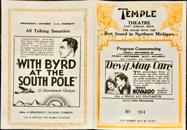 Temple Theatre program for 1929