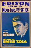 ["Window card advertising “The Life Of Emil Zola” in 1937"]