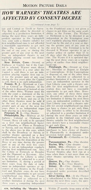 Warners' Theatres Consent Decree (1950) 2 of 3