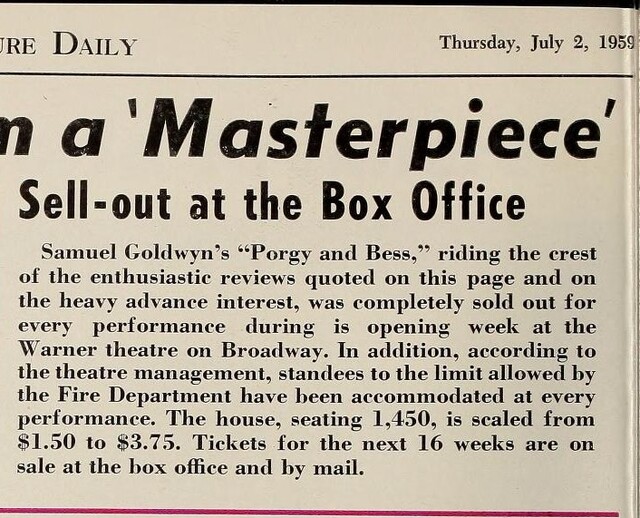 World Premiere of "Porgy and Bess" (1959)