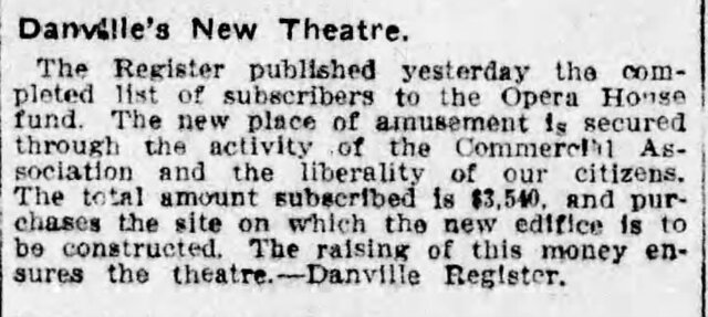 New Academy of Music - Danville Opera House  Funded (1906)