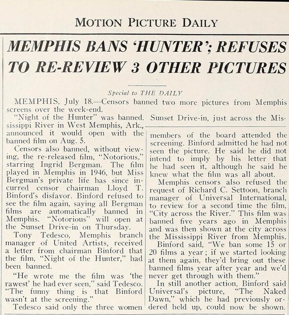 The Ultimate Censor: Memphis Bans, West Memphis Gains (1955)