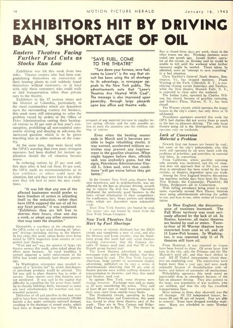 World War II Policies Impacting Theaters (1943)