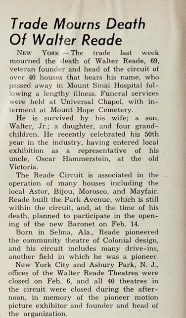 Walter Reade, Sr. R.I.P. (1952)