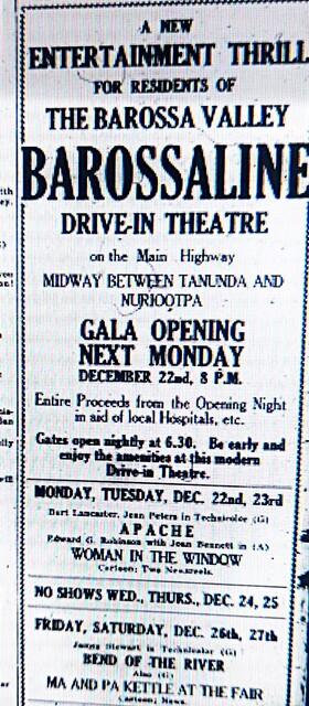 Barossaline Drive-In Seppelsfield Road and Barossa Valley Highway, Nurioopta, SA