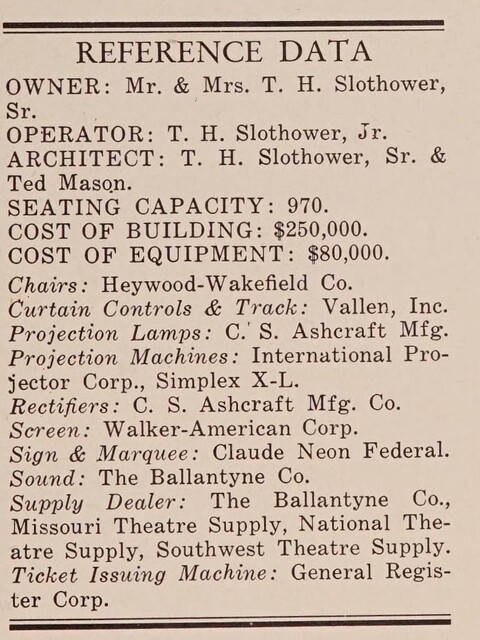 Theater Architect: T. H. Slothower, Sr. & Ted Mason (1951)