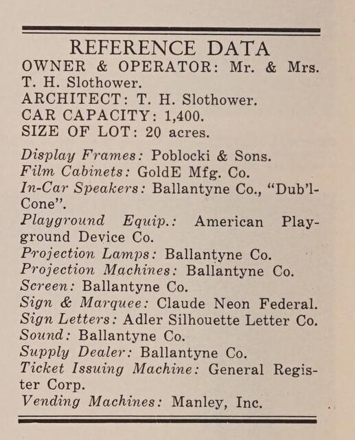 Theater Architect: T. H. Slothower, Sr.  (1950)