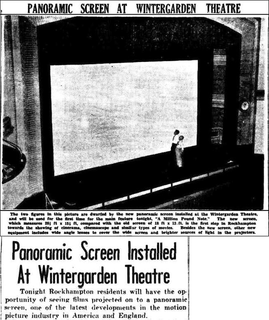 Wintergarden Theatre Alma Street, Rockhampton, QLD - 1954 and with it a giant Panoramic Screen.