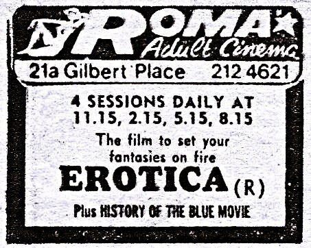 Roma Adult Cinema 21a Gilbert Place, Adelaide, SA