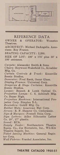 Theater Architect: Michael DeAngelis, Associate: Roy France (1950)