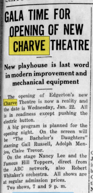 CHARVE Theatre; Edgerton, Ohio.