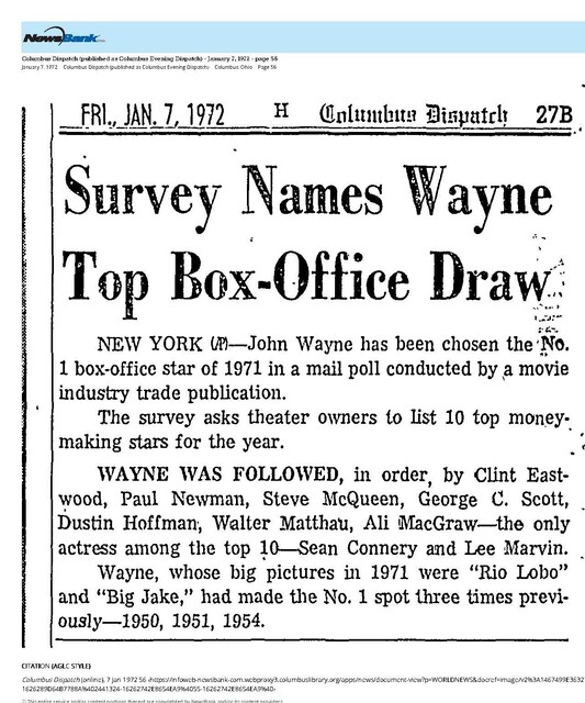 John Wayne--Number One Box Office Star (1971)