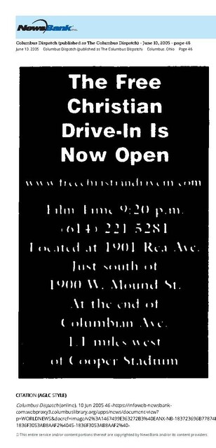 The Last Discovered Ad for the Free Christian Drive-In (2005)