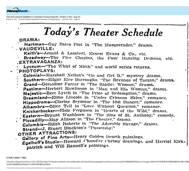 East Main Corridor--Southern, Eastern, Strand (Hollywood) (1920)/1920 Movie Theaters