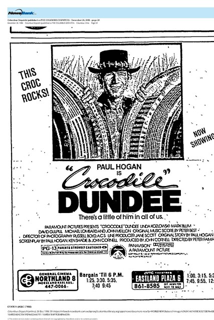 Paul Hogan--Number Three Box Office Star (1986)/His 1st Year on the list