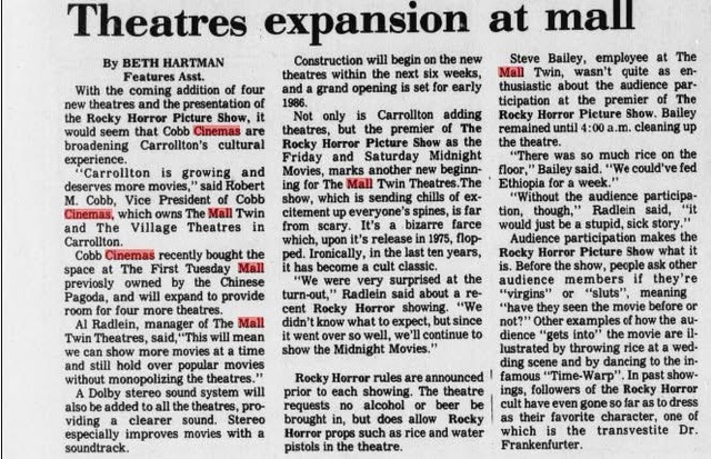 Article about the theatre's expansion & Rocky Horror Picture Show 