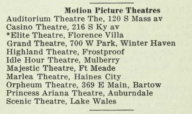 Polk County Florida Theatre List 1923