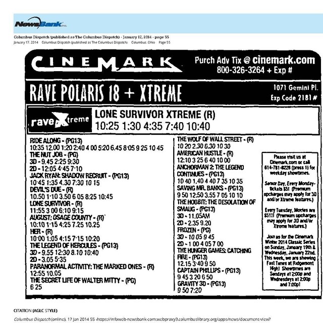 January 17, 2014 Showtimes