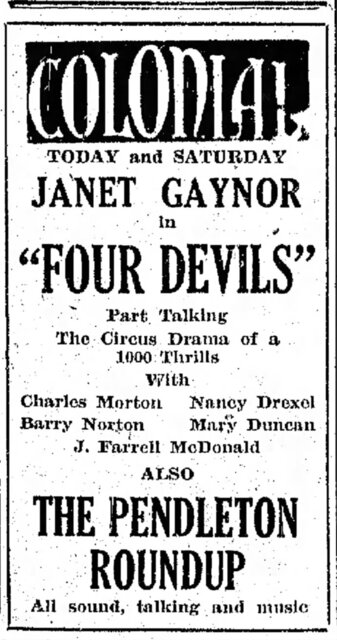 4 Devils at the Colonial Theatre, June 20—21, 1930