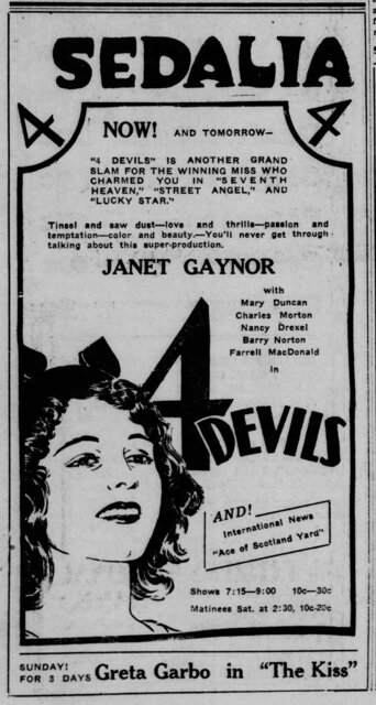 4 Devils at the Sedalia Theatre in Sedalia, Missouri—November 29, 1929