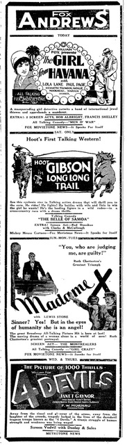 4 Devils at the Fox Andrews Theatre, Nov 28-29, 1929—Salamanca, NY