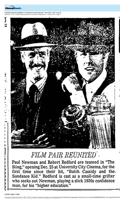 "The Sting" Opens on December 25, 1973