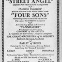 Four Sons starts tomorrow at Fox Theatre; Street Angel concludes