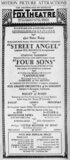 Four Sons starts tomorrow at Fox Theatre; Street Angel concludes