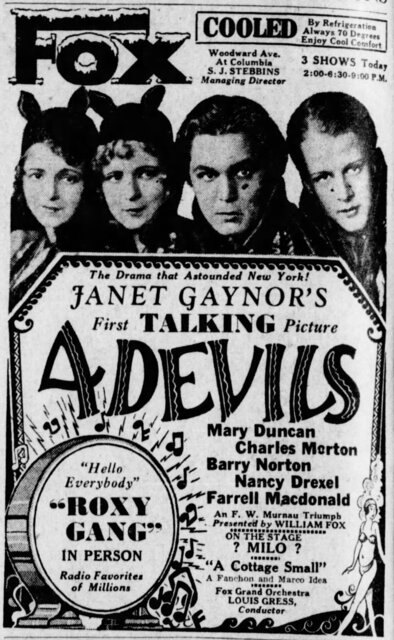 4 Devils at the Fox Theatre, Detroit, Michigan—July 12-18, 1929