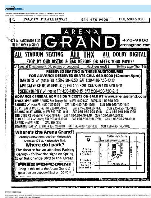 October 12, 2001 Showtimes 