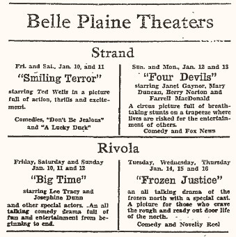 4 Devils at the Strand, in Belle Plaine, Iowa—12-13 Jan., 1930