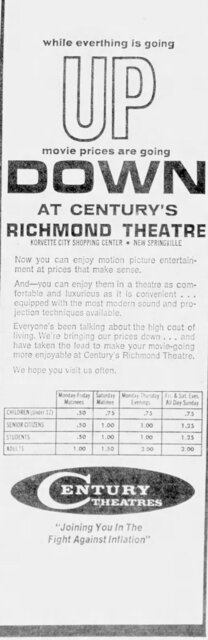 1971 Century Richmond Theater Inflation Ad - Staten Island