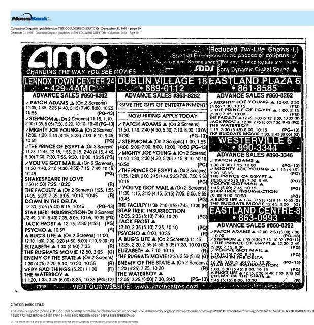 New Year's Eve 1998 Movies Available at the Five AMC Theaters