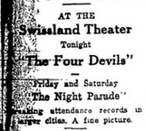 4 Devils at the Swissland Theatre, Woodsfield—April 24, 1930