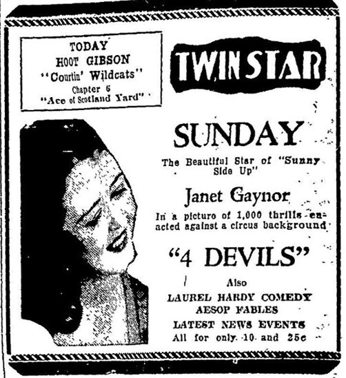 4 Devils at the Twin Star Theatre, Ames—February 2, 1930