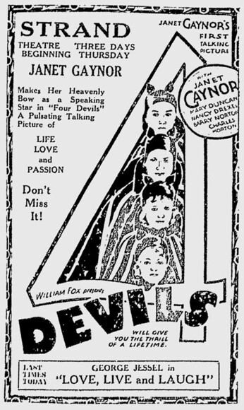 4 Devils at the Strand Theatre, Greensburg, Penn.—January 31, 1930