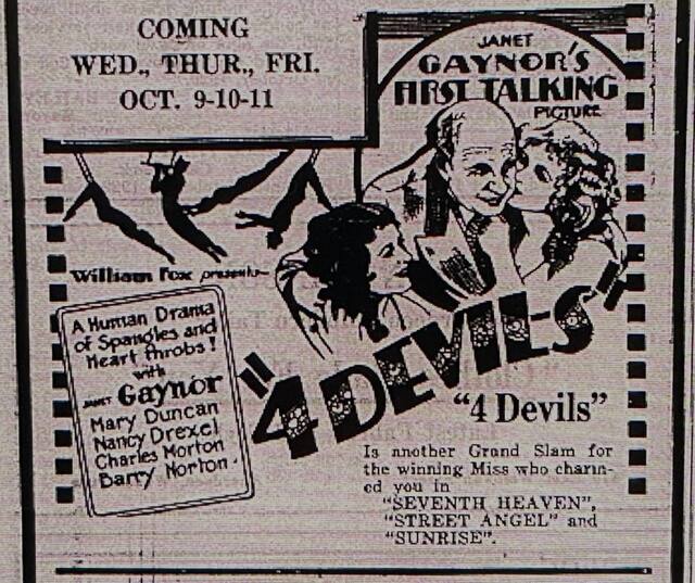 4 Devils at the D & R Theatre, Aberdeen—October 9-11, 1929