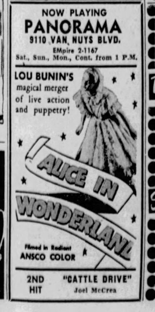 Lou Bunin's Alice in Wonderland at Panorama, Sept. 1951