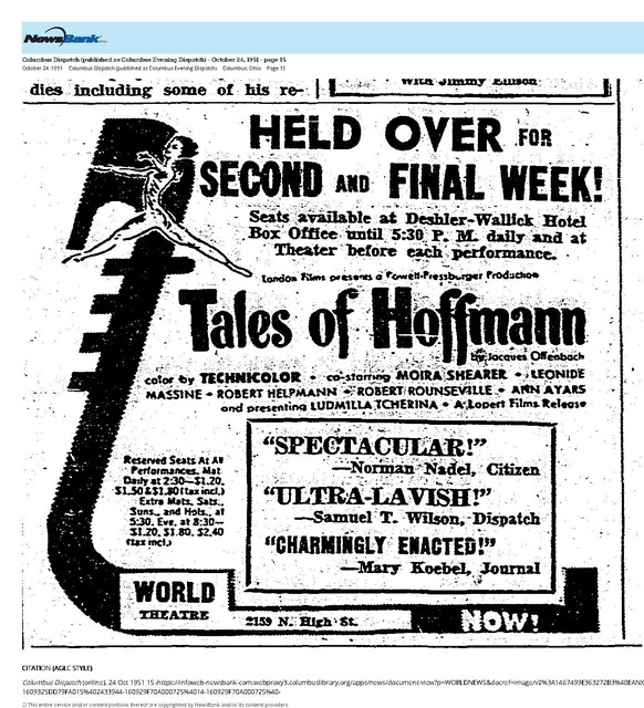 Suburban Reserved Seat, Roadshow Engagement (1951)