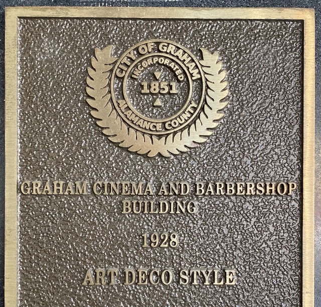 Graham Cinema plaque from Graham Historical Society