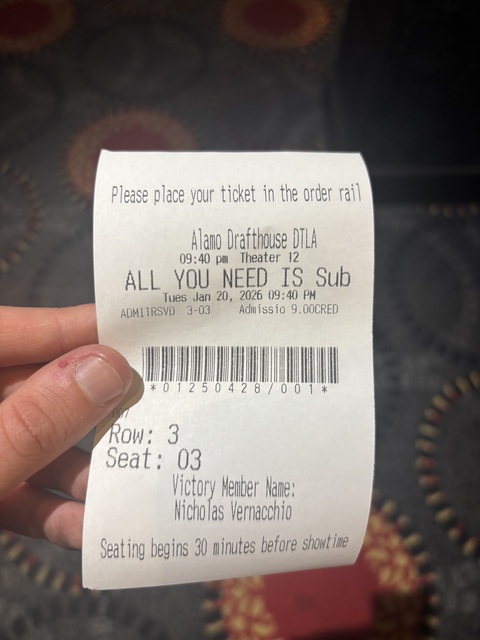 Alamo Drafthouse Downtown Los Angeles Ticket Stub
