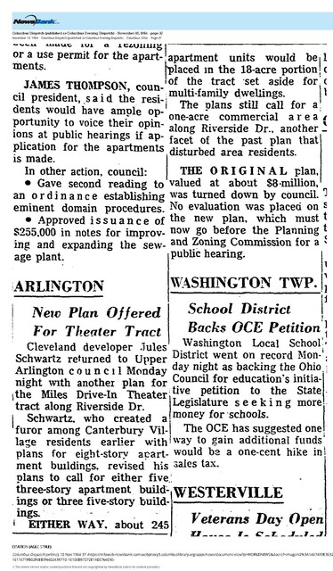 Future Plans for the Scioto Drive Auto Theater Site (1964)